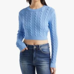 🦄Day+Moon Blue Cable Knit Cropped Sweater